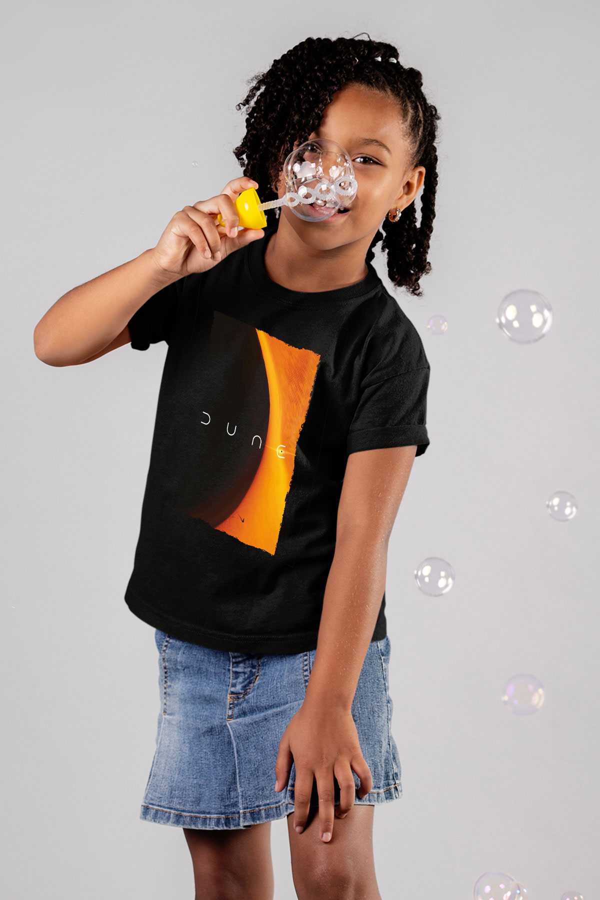 Unisex Dune Baskılı Siyah Çocuk T-Shirt