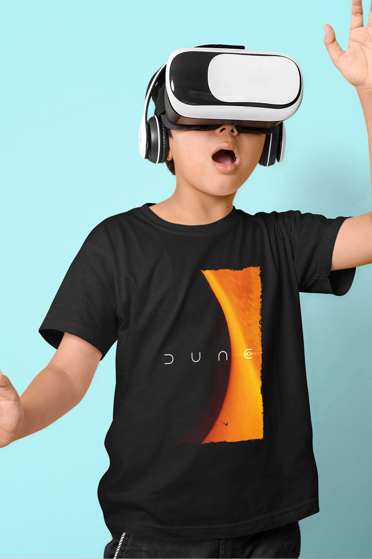 Unisex Dune Baskılı Siyah Çocuk T-Shirt