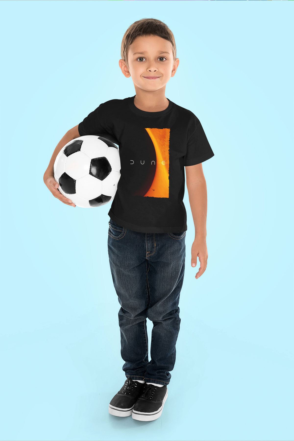 Unisex Dune Baskılı Siyah Çocuk T-Shirt