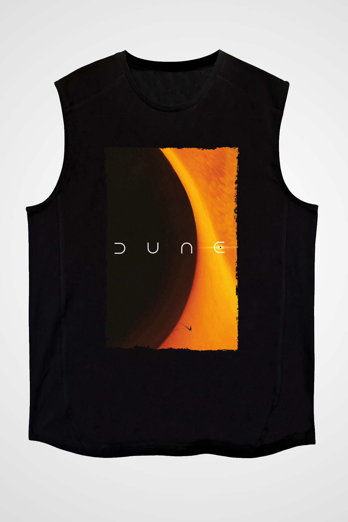 Unisex Dune Baskılı Siyah Kolsuz T-shirt