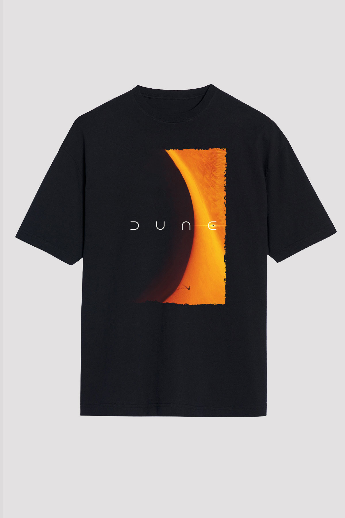 Unisex Dune Baskılı Siyah Oversize T-shirt