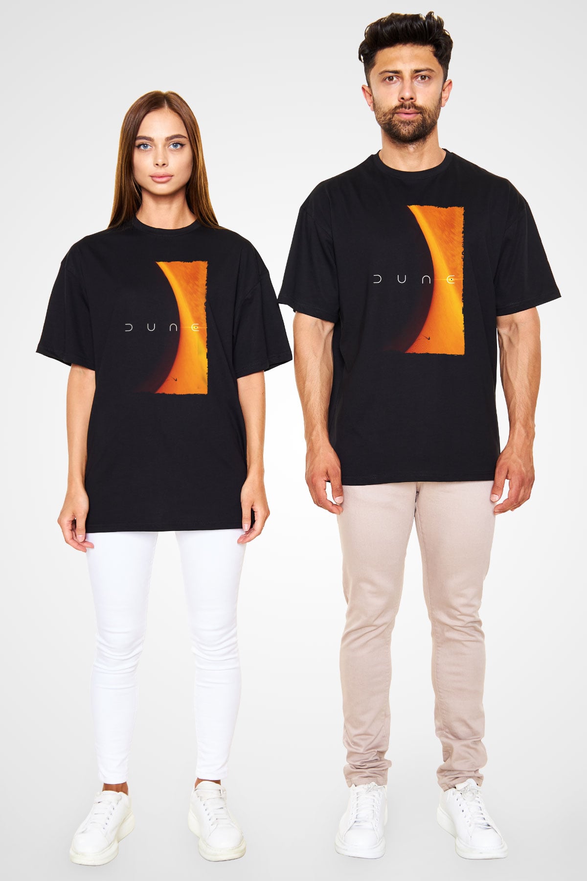 Unisex Dune Baskılı Siyah Oversize T-shirt