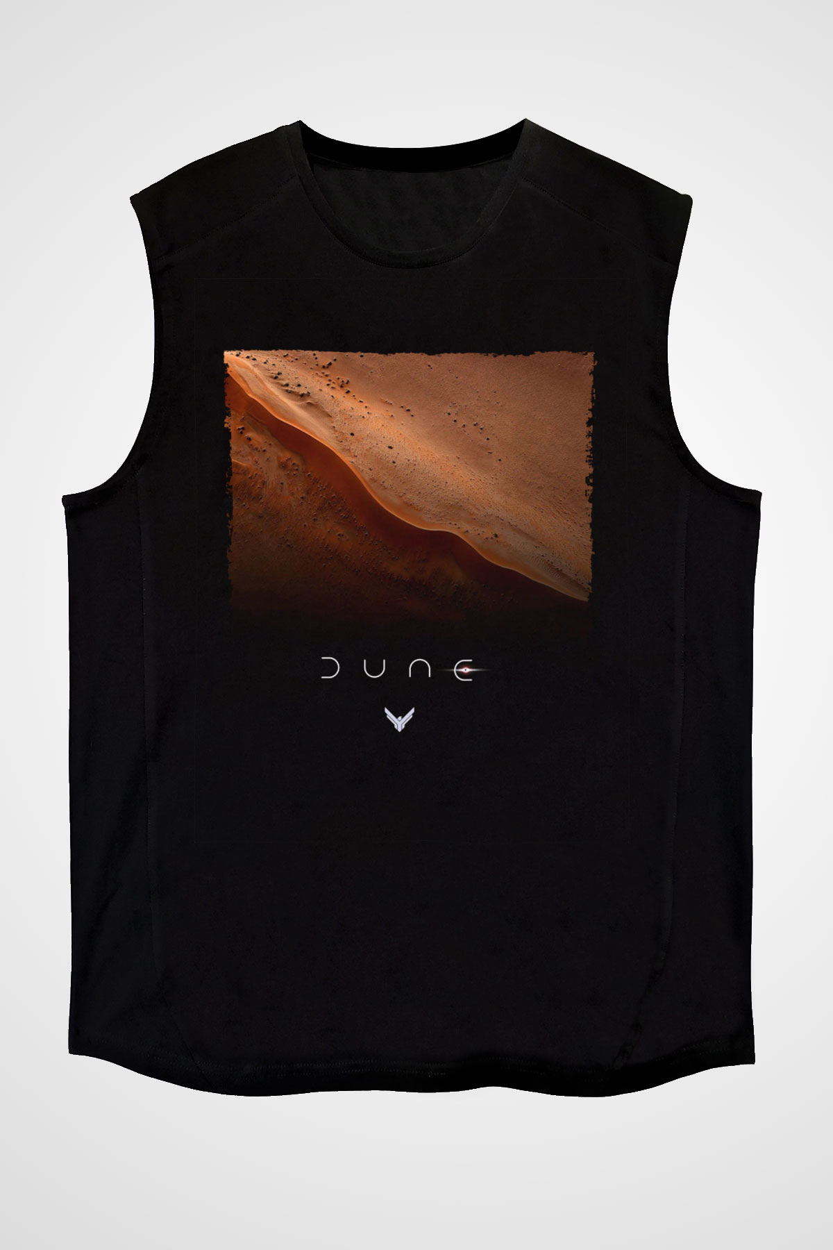Unisex Dune Çöl Gezegeni (Dune) Baskılı Siyah Kolsuz Tişört