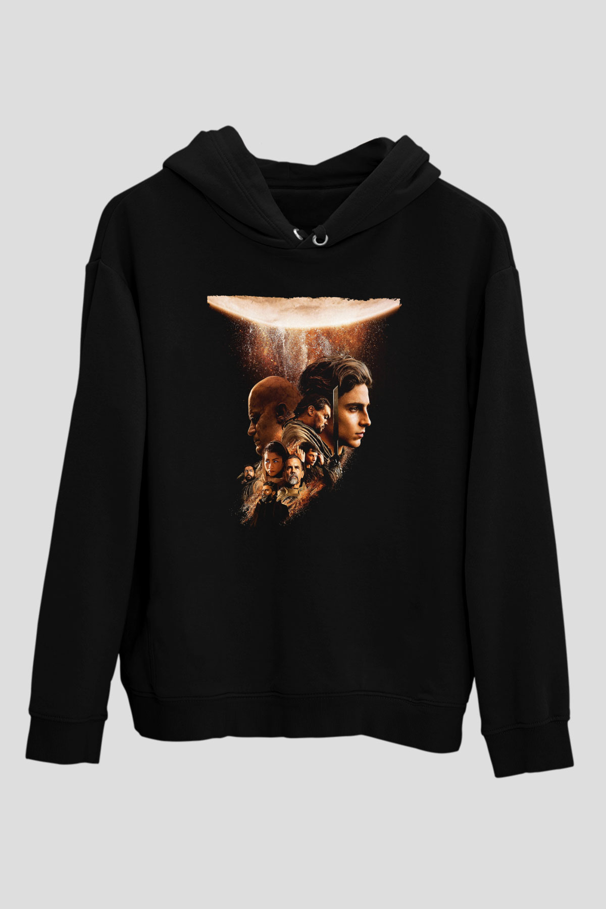Unisex Dune Part Two Baskılı Siyah Kapüşonlu Sweatshirt
