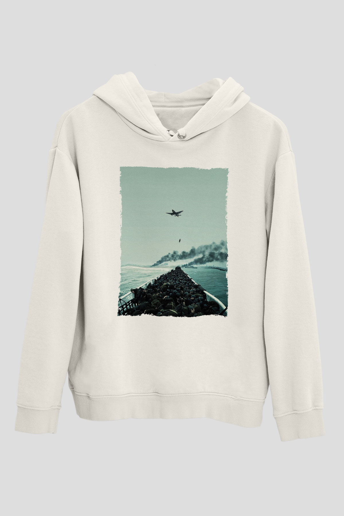 Unisex Dunkirk Baskılı Beyaz Kapüşonlu Sweatshirt