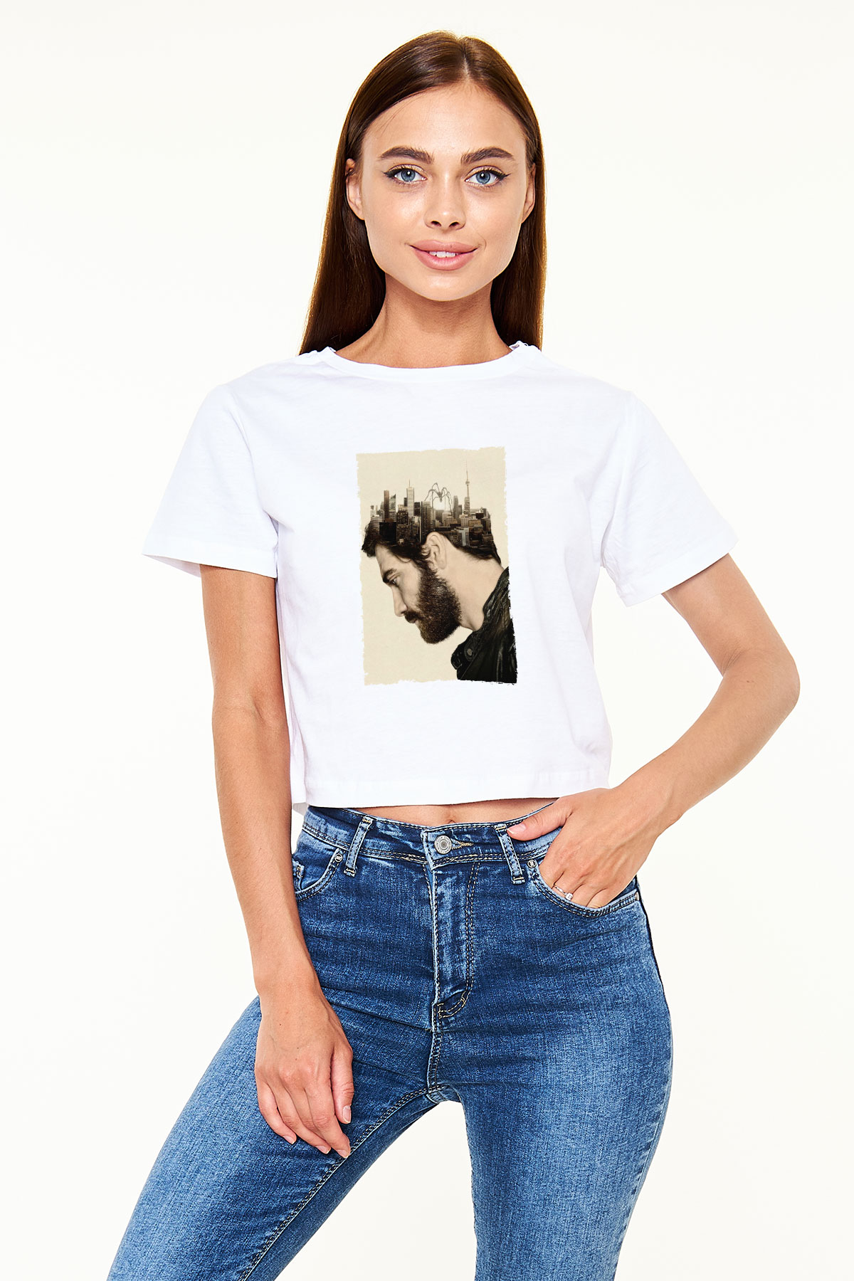 Unisex Düşman (Enemy) Baskılı Beyaz Crop Top Tshirt
