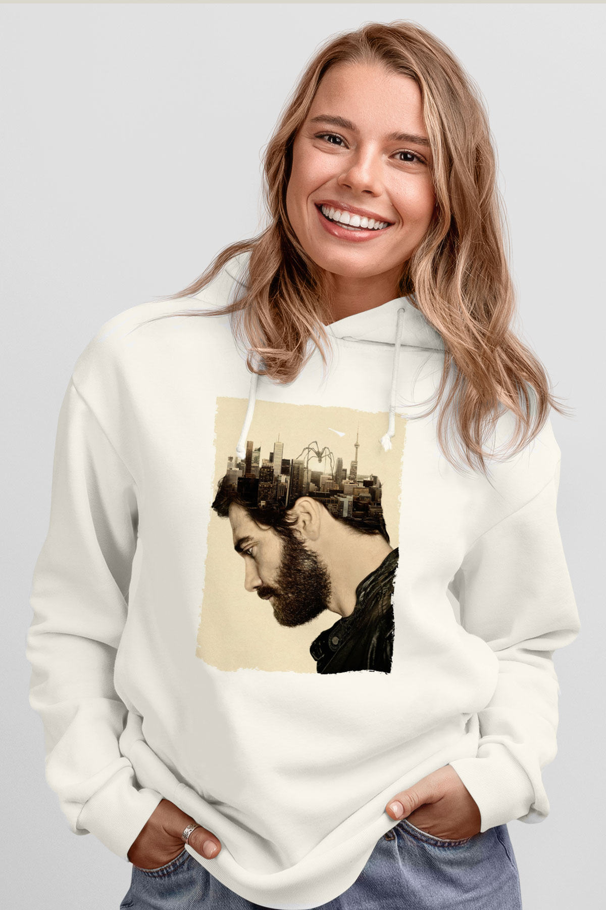 Unisex Düşman (Enemy) Baskılı Beyaz Kapüşonlu Sweatshirt