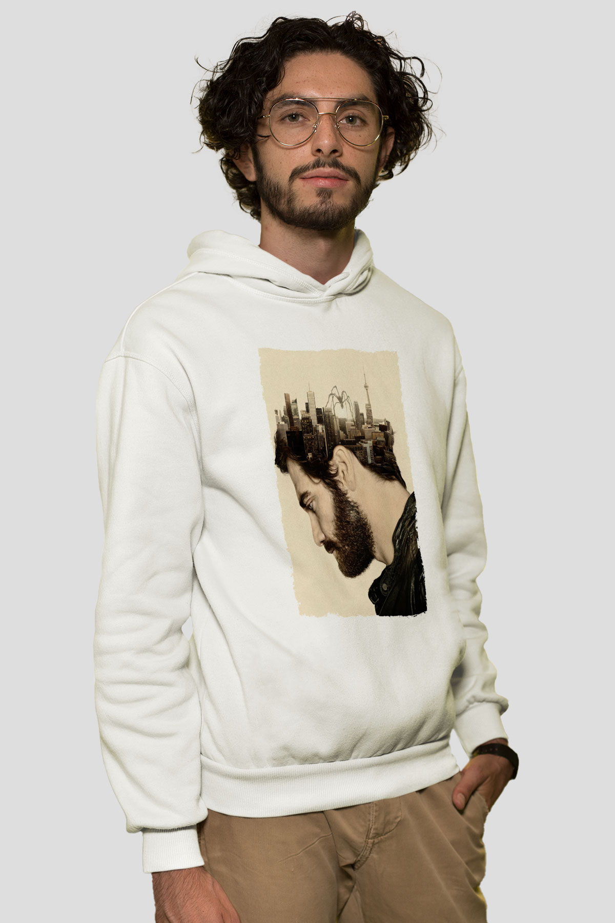 Unisex Düşman (Enemy) Baskılı Beyaz Kapüşonlu Sweatshirt
