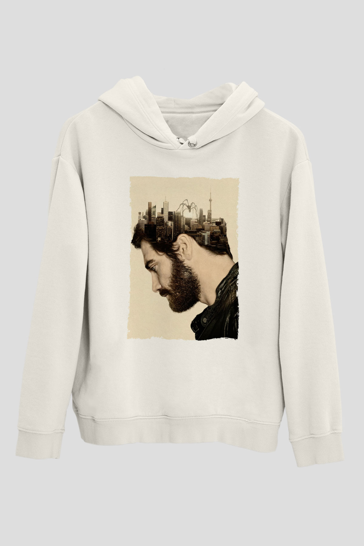 Unisex Düşman (Enemy) Baskılı Beyaz Kapüşonlu Sweatshirt