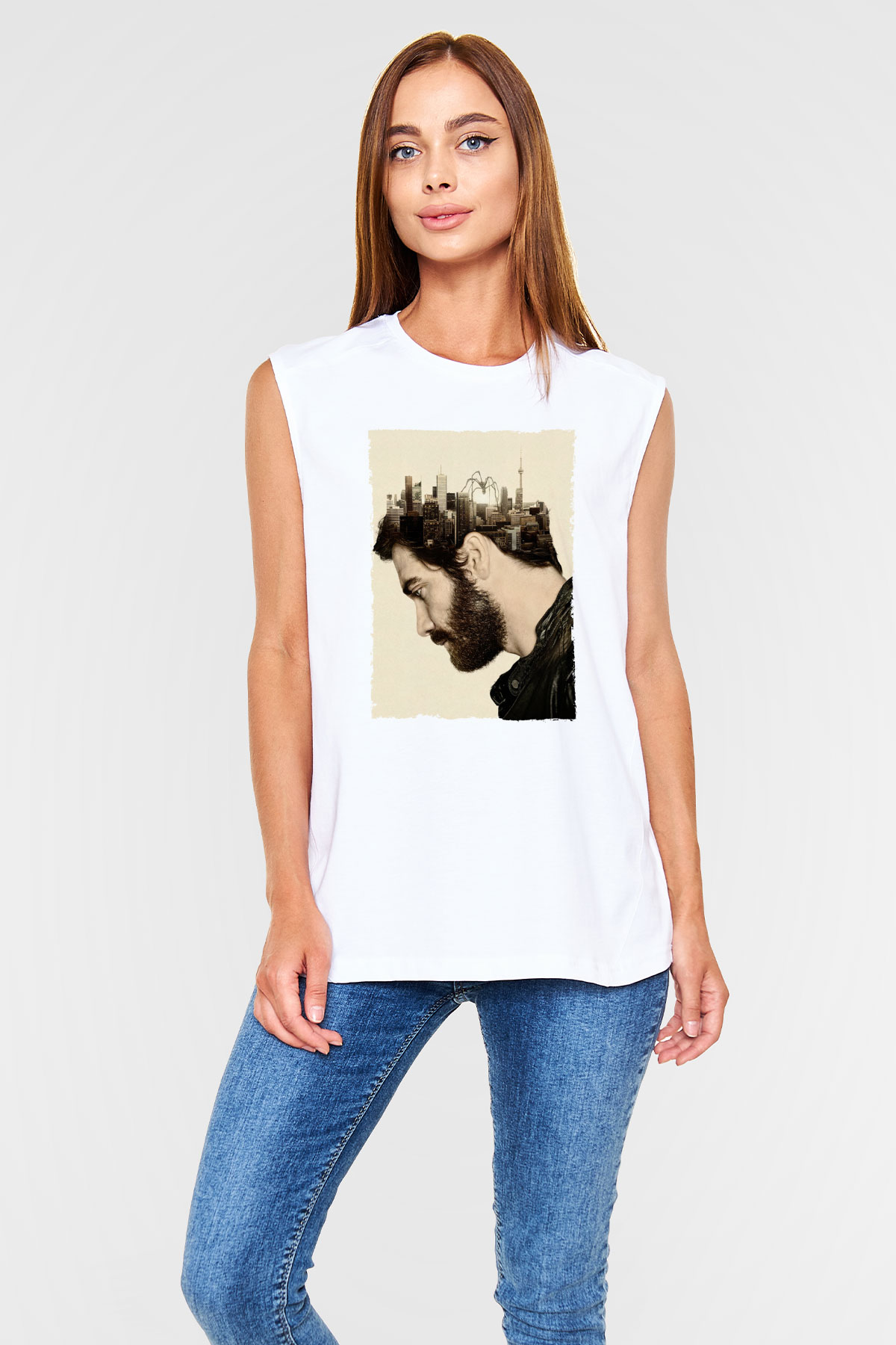 Unisex Düşman (Enemy) Baskılı Beyaz Kolsuz Tshirt