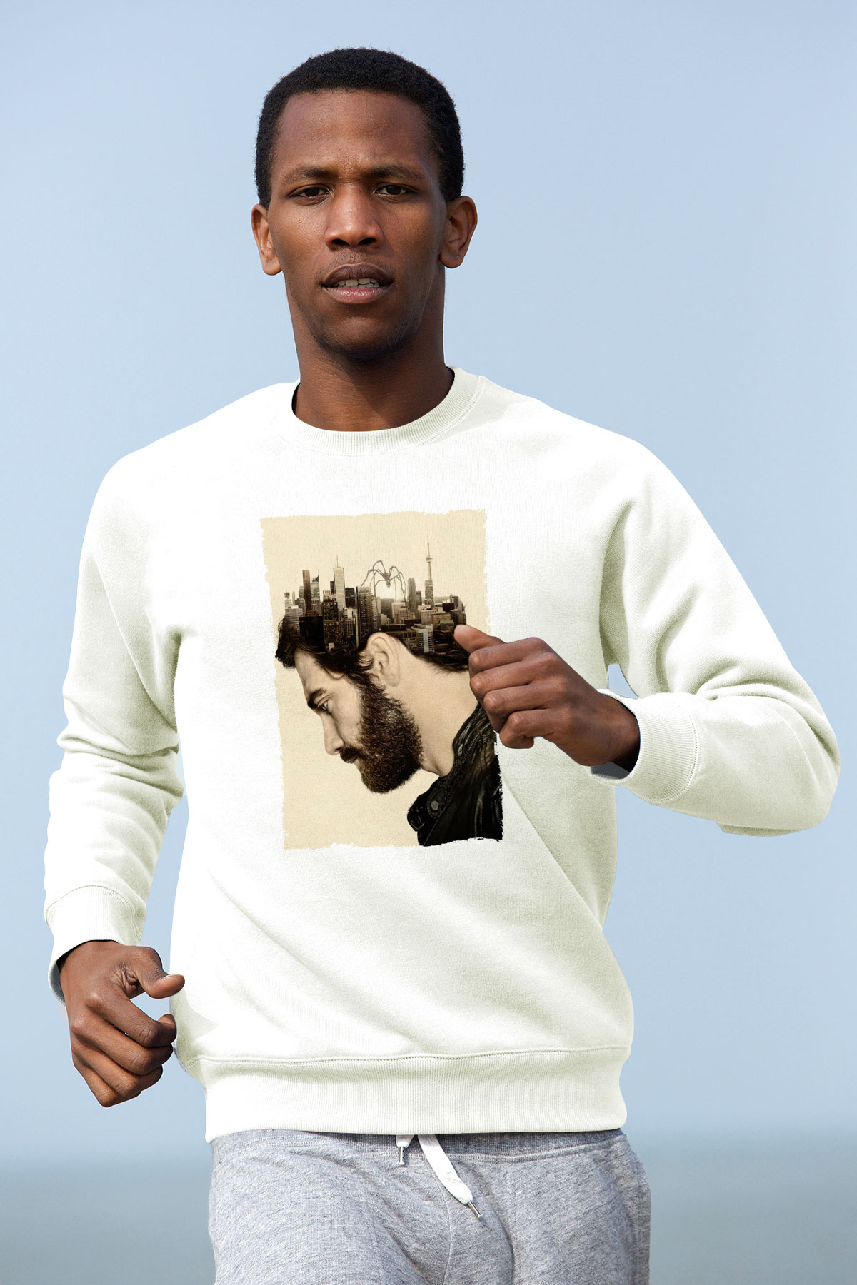 Unisex Düşman (Enemy) Baskılı Beyaz Sweatshirt