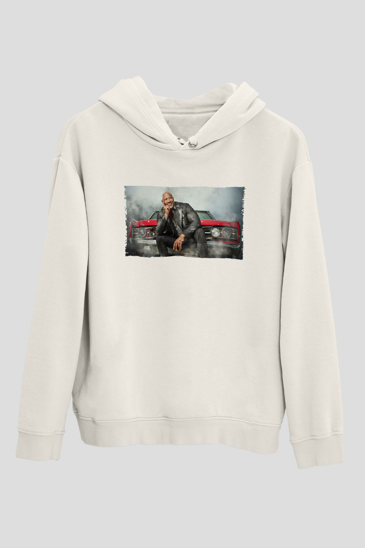 Unisex Dwayne Johnson as Luke Hobbs in Fast and Furious Baskılı Beyaz Kapüşonlu Sweatshirt