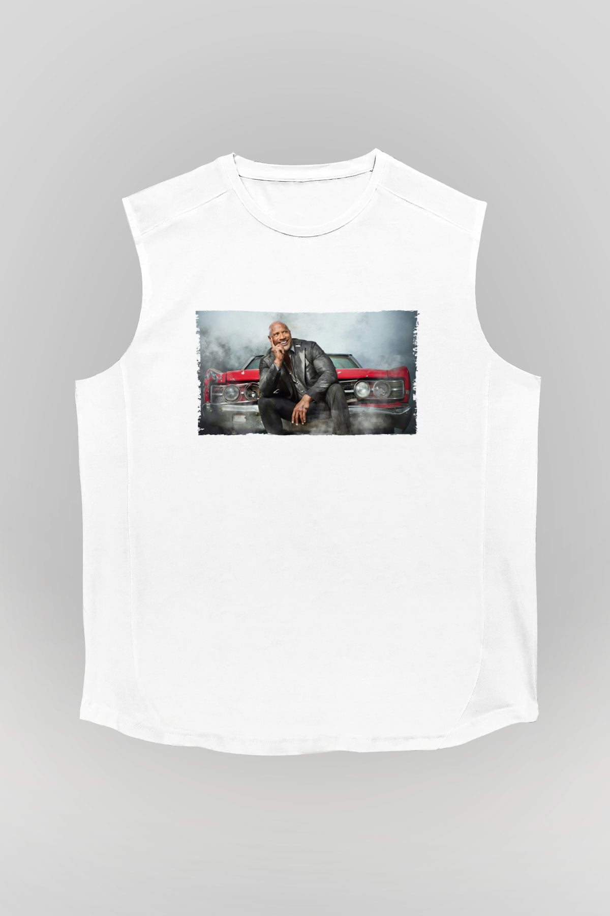Unisex Dwayne Johnson as Luke Hobbs in Fast and Furious Baskılı Beyaz Kolsuz Tshirt