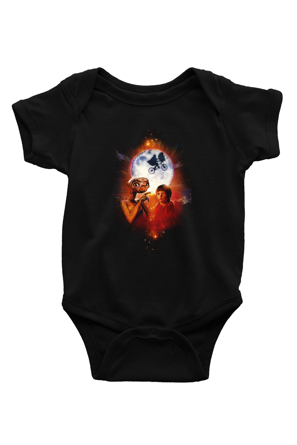 Unisex E.T. (E.T. the Extra-Terrestrial) Baskılı Siyah Bebek Body - Zıbın
