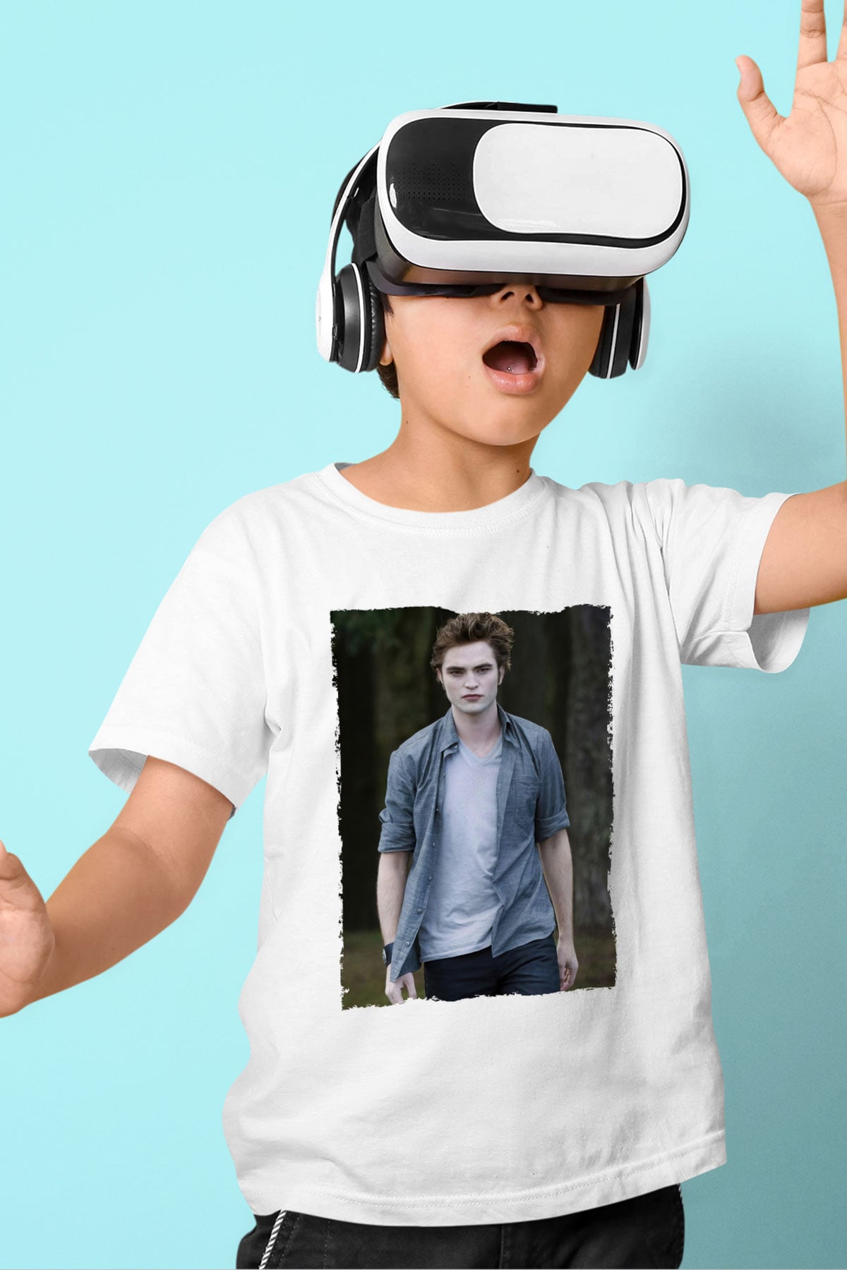 Unisex Edward Cullen Baskılı Beyaz Çocuk Tshirt