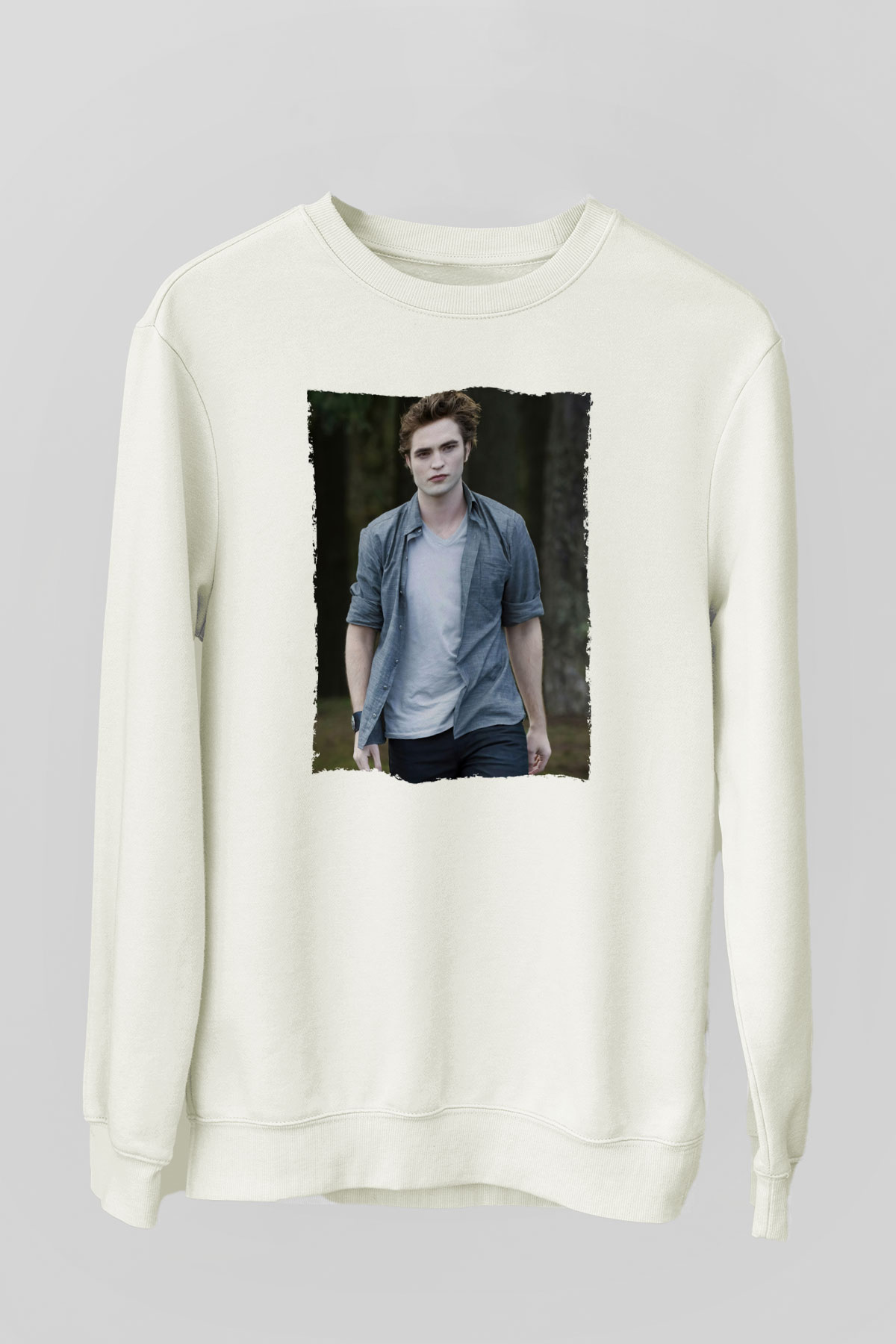 Unisex Edward Cullen Baskılı Beyaz Sweatshirt
