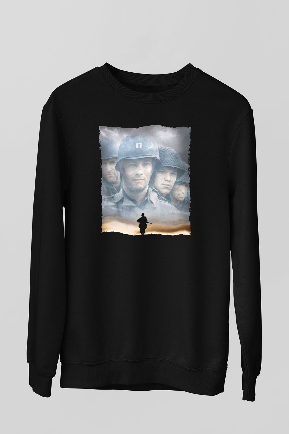 Unisex Er Ryanı Kurtarmak (Saving Private Ryan) Baskılı Siyah Sweatshirt