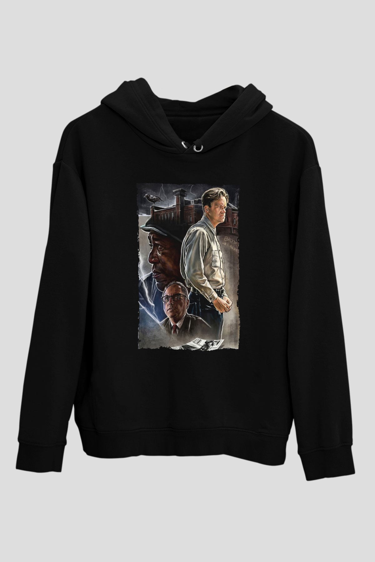 Unisex Esaretin Bedeli (The Shawshank Redemption) Baskılı Siyah Kapüşonlu Sweatshirt