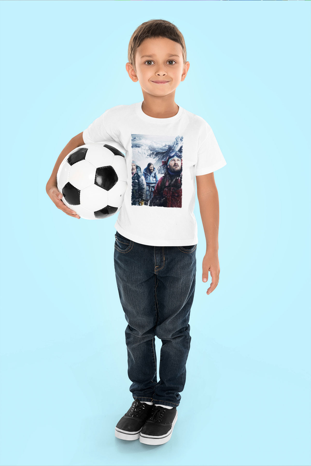 Unisex Everest Dağı Baskılı Beyaz Çocuk Tshirt