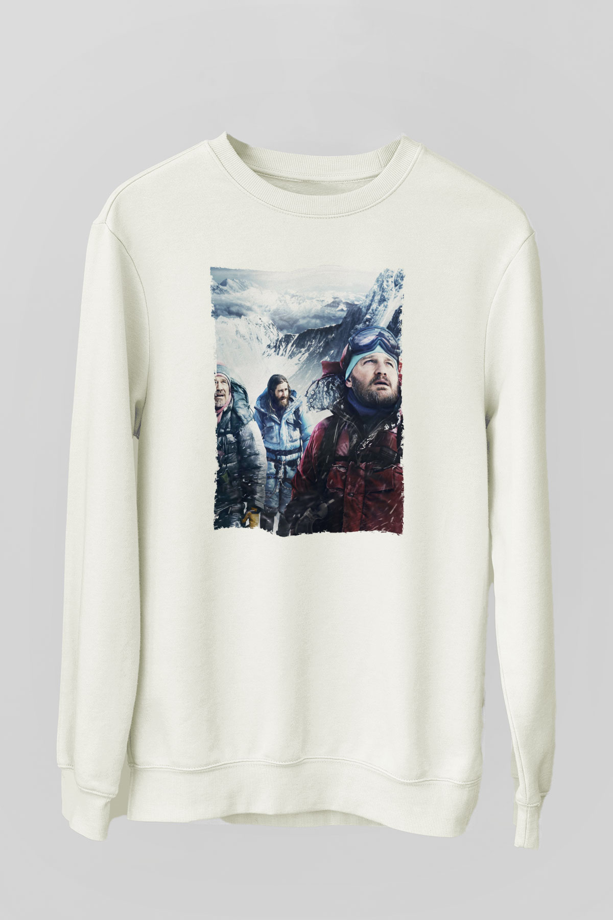 Unisex Everest Dağı Baskılı Beyaz Sweatshirt