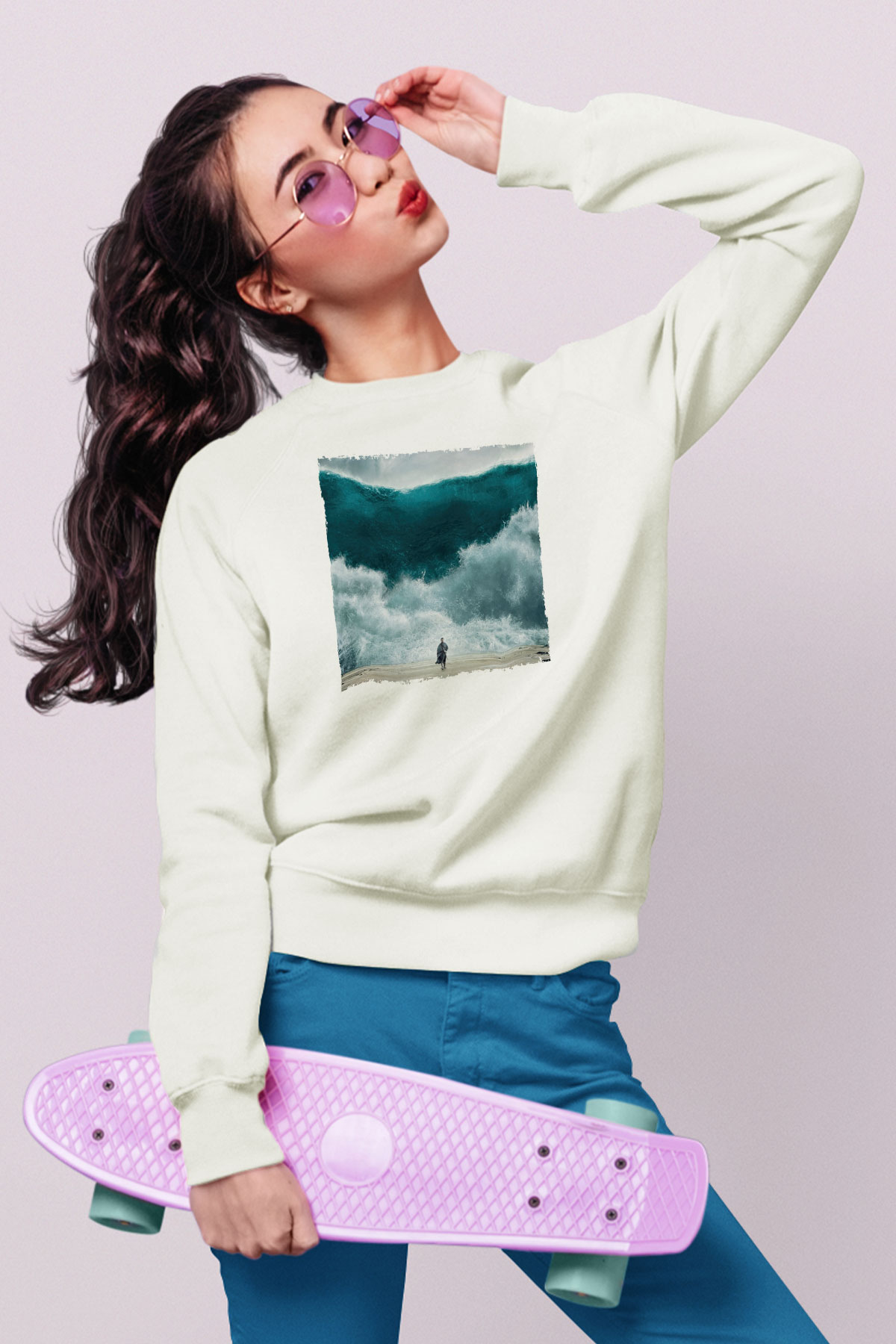 Unisex Exodus Gods and Kings Baskılı Beyaz Sweatshirt