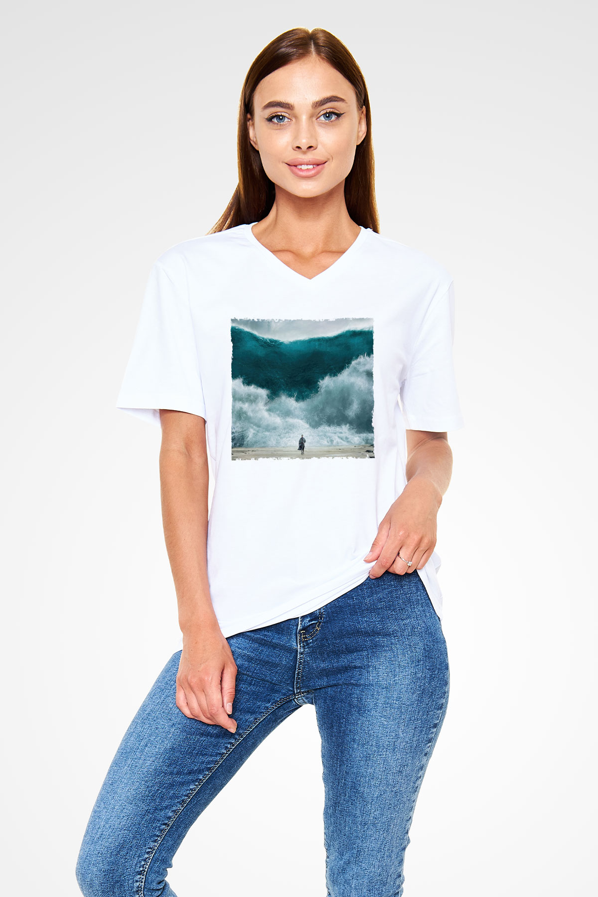 Unisex Exodus Gods and Kings Baskılı Beyaz V Yaka Tshirt