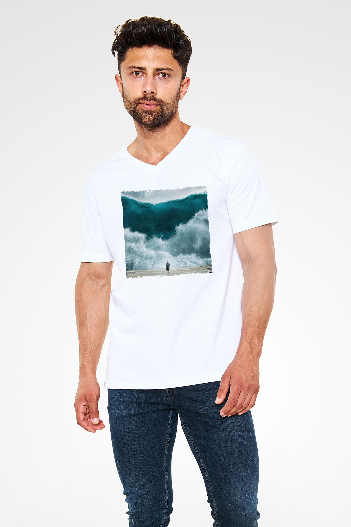 Unisex Exodus Gods and Kings Baskılı Beyaz V Yaka Tshirt