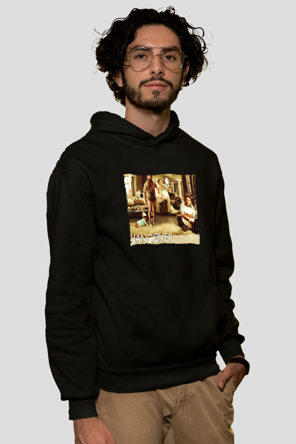Unisex Felekten Bir Gece (The Hangover) Baskılı Siyah Kapüşonlu Sweatshirt