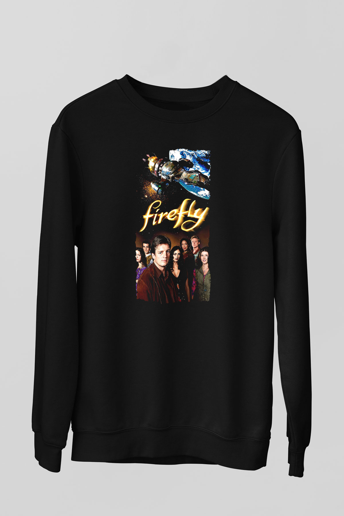Unisex Firefly Baskılı Siyah Sweatshirt