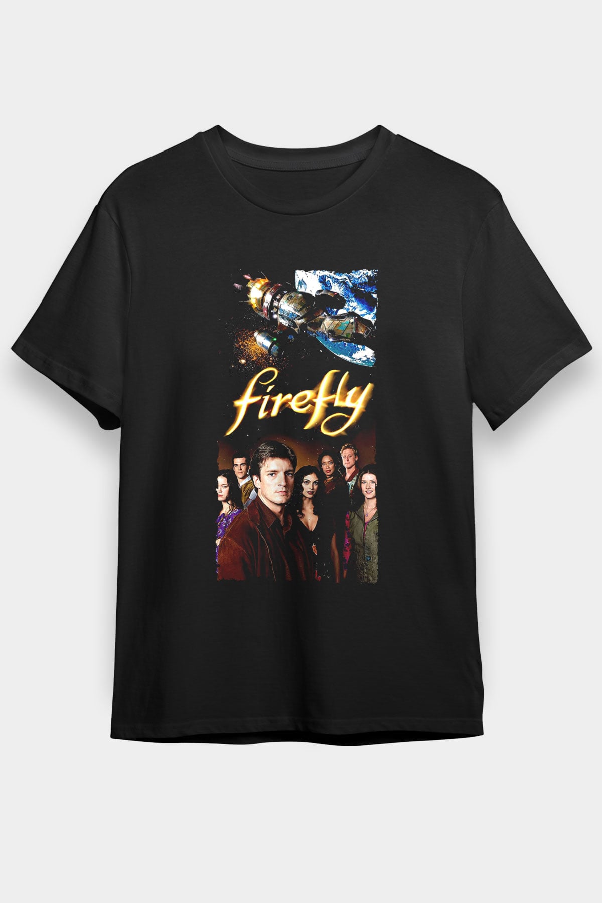 Firefly Baskılı Siyah Tişört