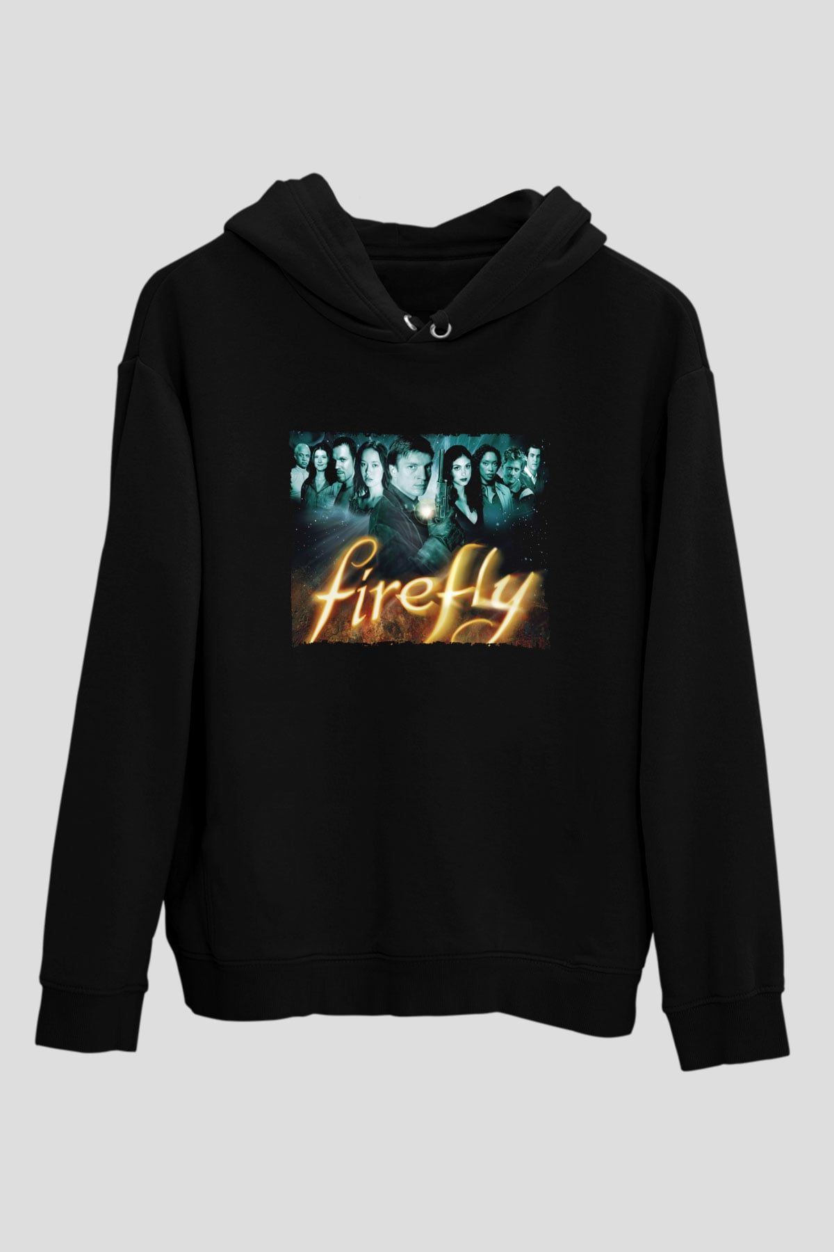 Unisex Firefly Baskılı Siyah Unisex Kapüşonlu Sweatshirt