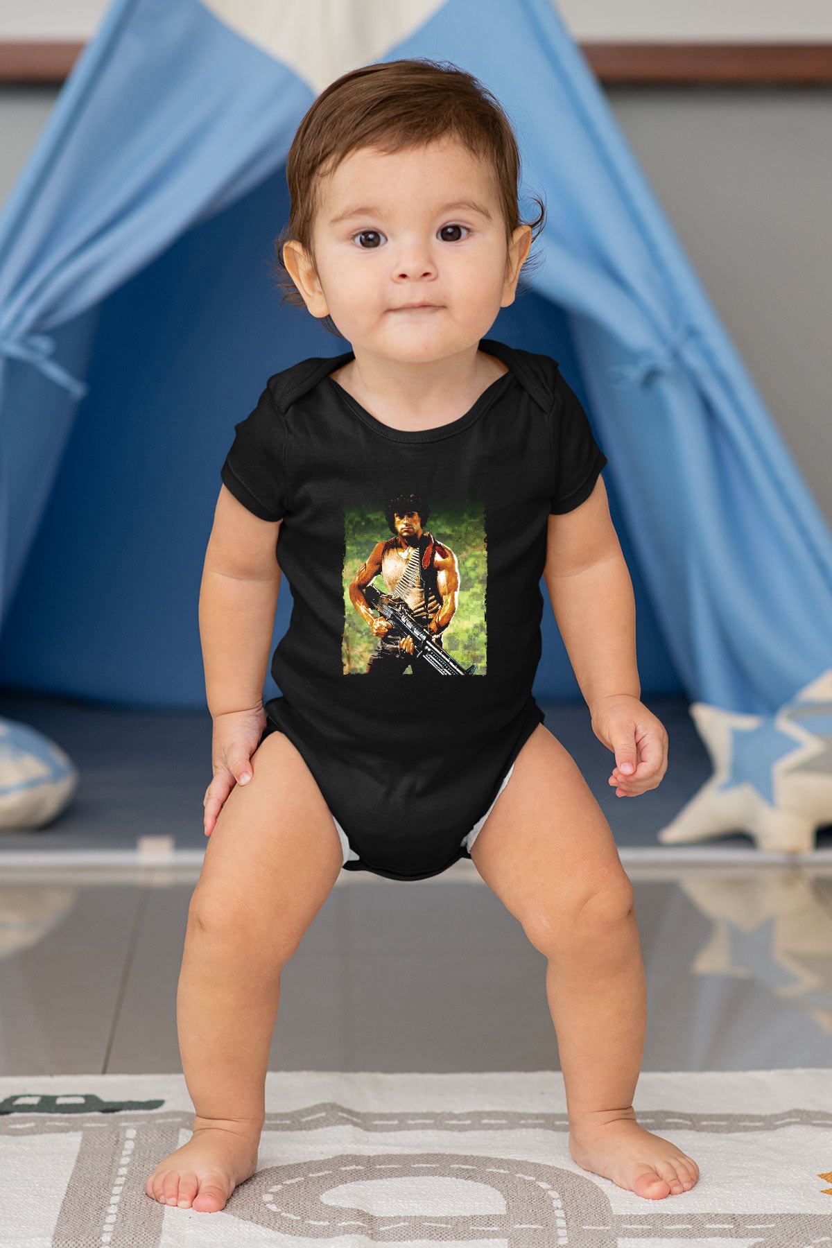 Unisex First Blood Baskılı Siyah Bebek Body - Zıbın
