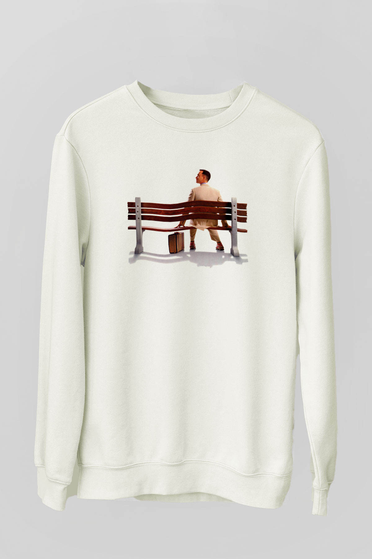Unisex Forrest Gump Baskılı Beyaz Sweatshirt