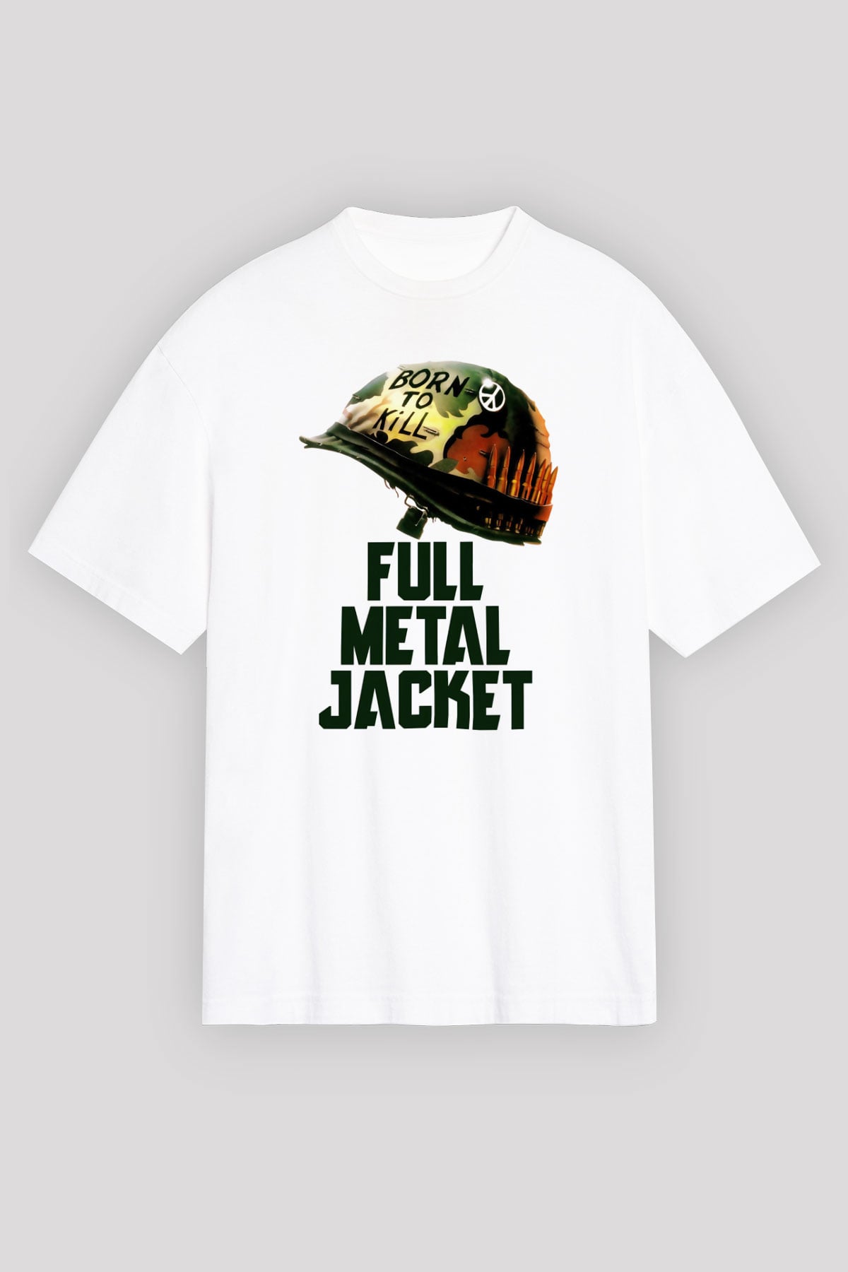 Unisex Full Metal Jacket Baskılı Beyaz Oversize Oversize T-shirt