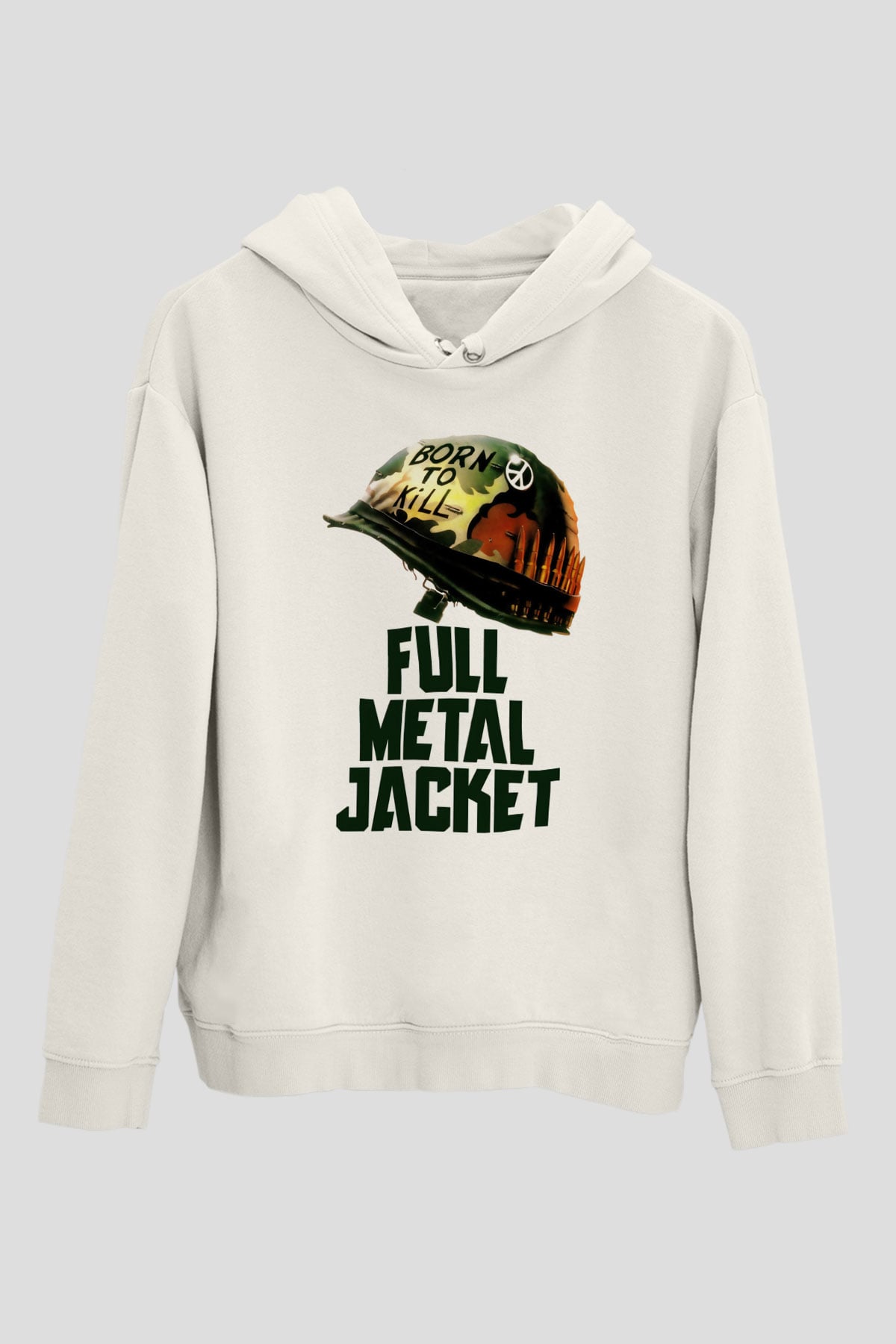 Unisex Full Metal Jacket Baskılı Beyaz Kapüşonlu Sweatshirt