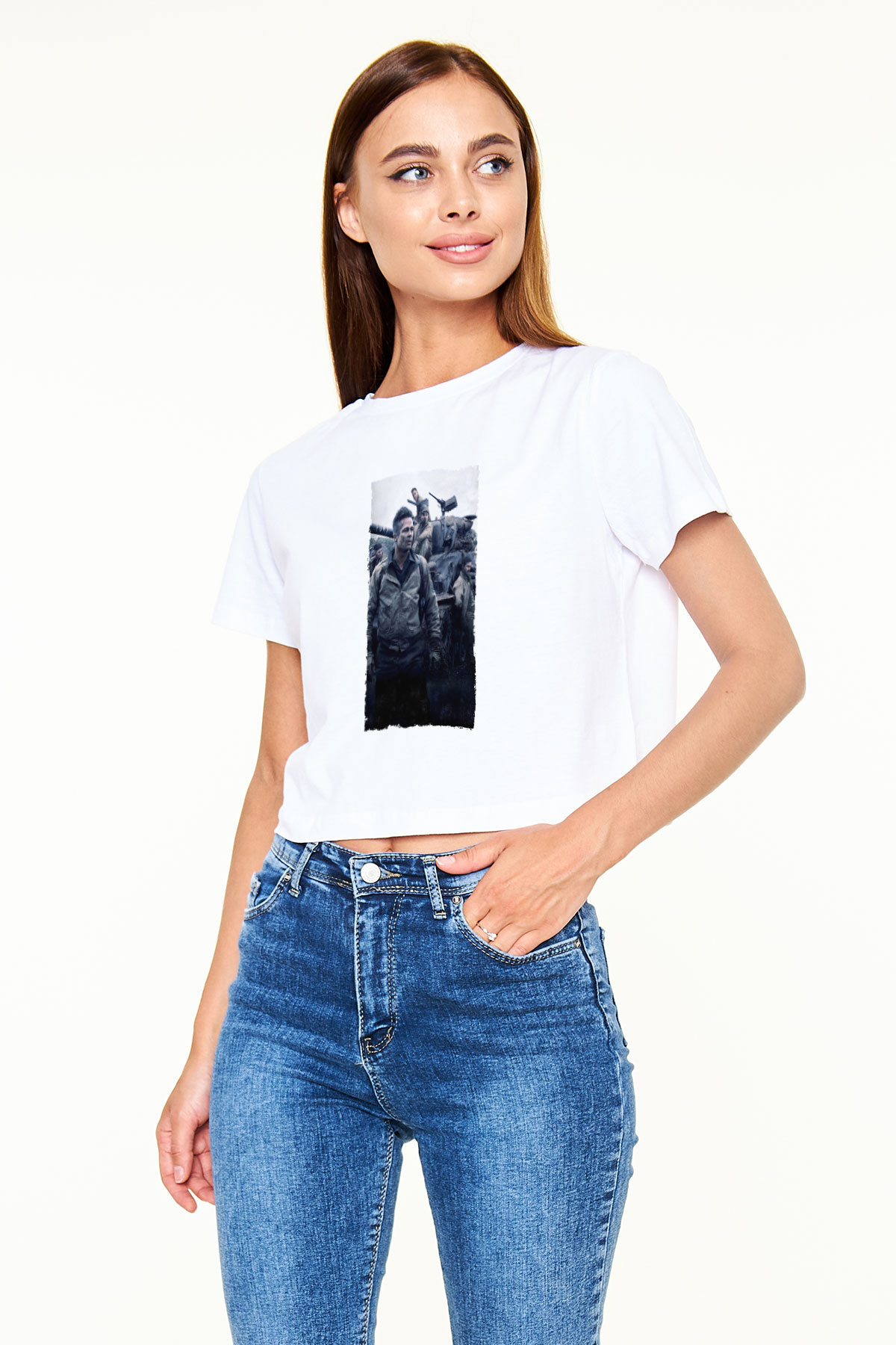 Unisex Fury Baskılı Beyaz Crop Top Tshirt