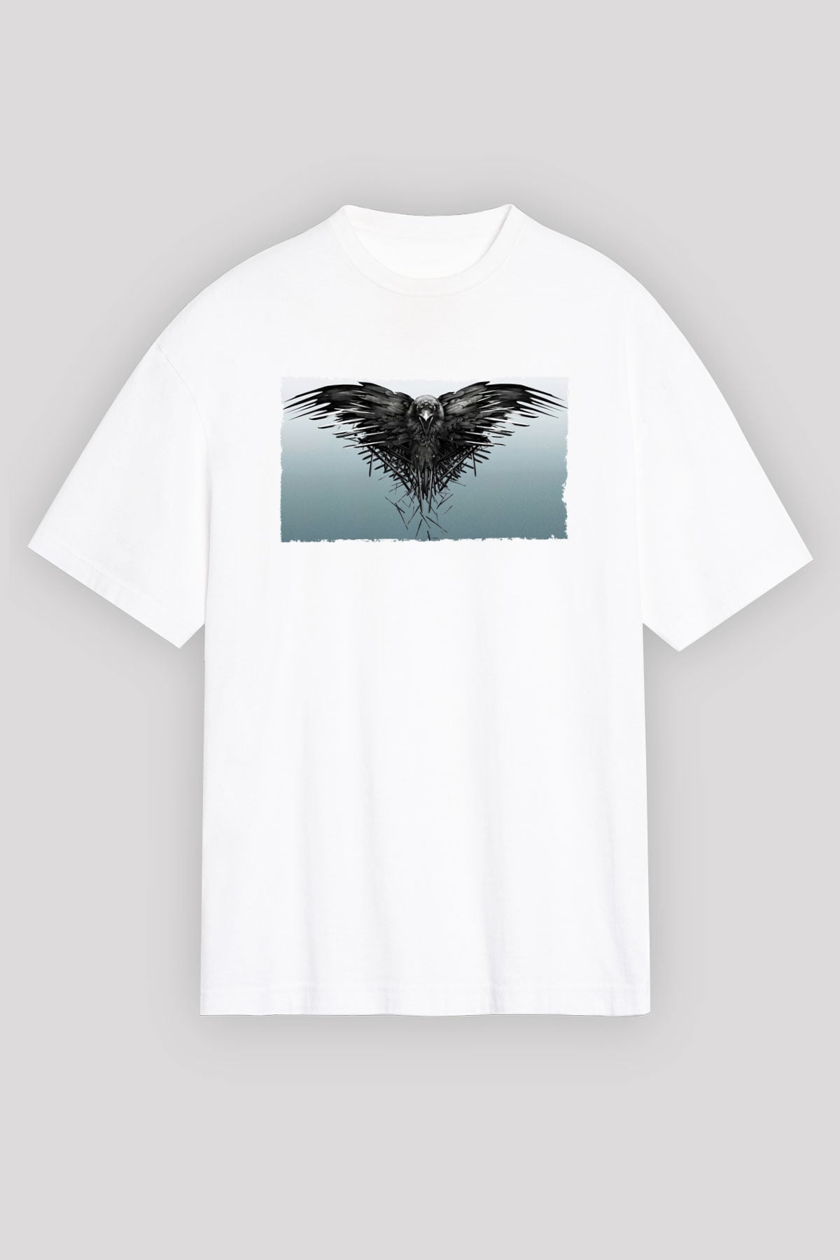 Unisex Game of Thrones Baskılı Beyaz Oversize Oversize T-shirt