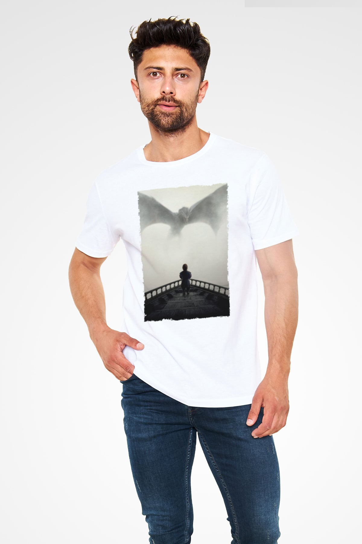 Game of Thrones Baskılı Beyaz Tişört