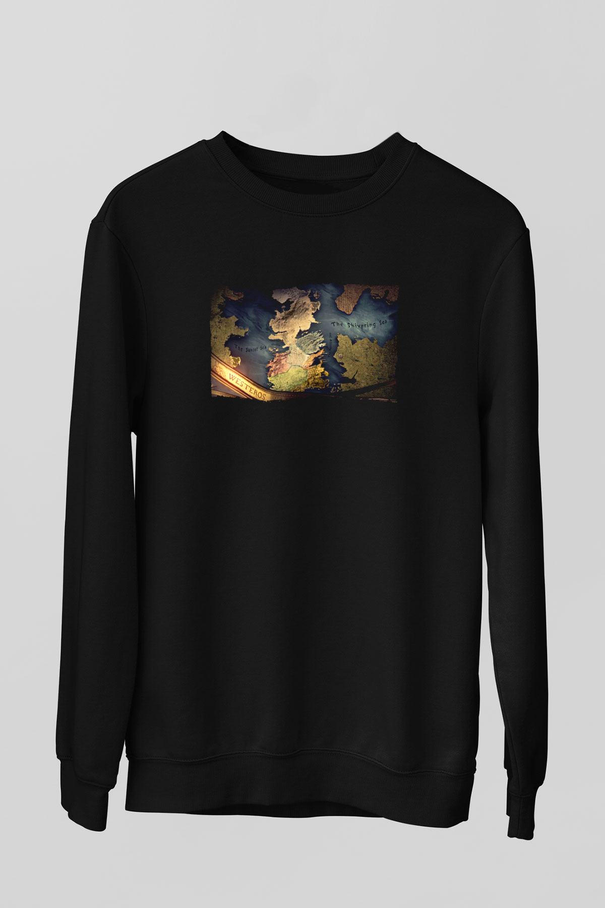 Unisex Game of Thrones Baskılı Siyah Sweatshirt