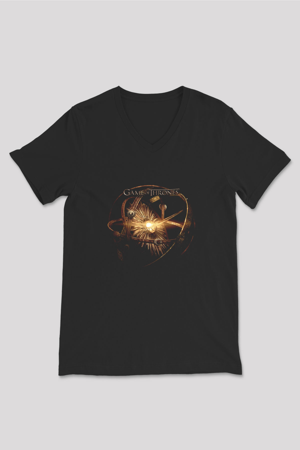 Unisex Game of Thrones Baskılı Siyah V Yaka Tshirt