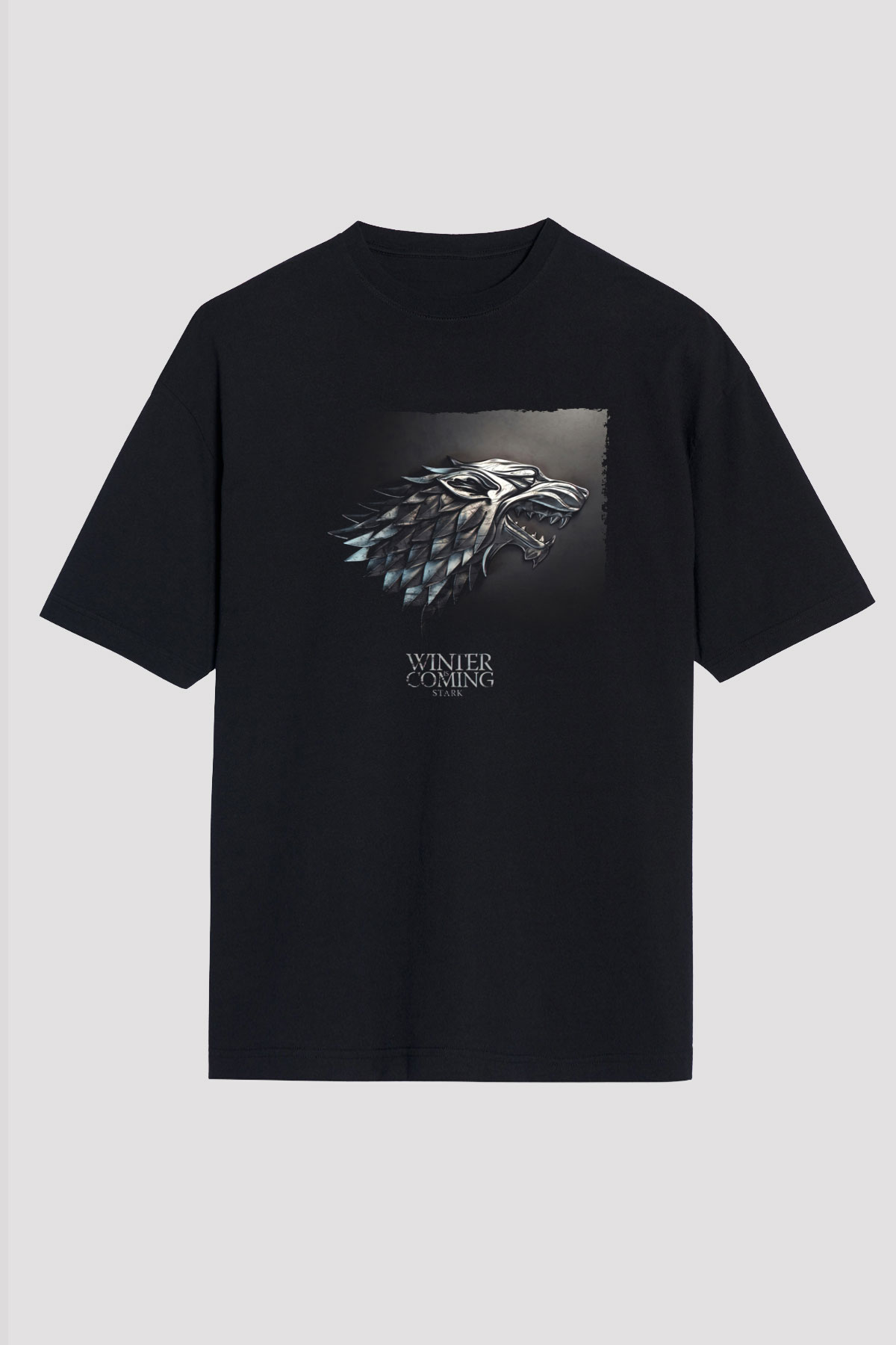 Unisex Game of ThronesBaskılı Siyah Oversize Tişört