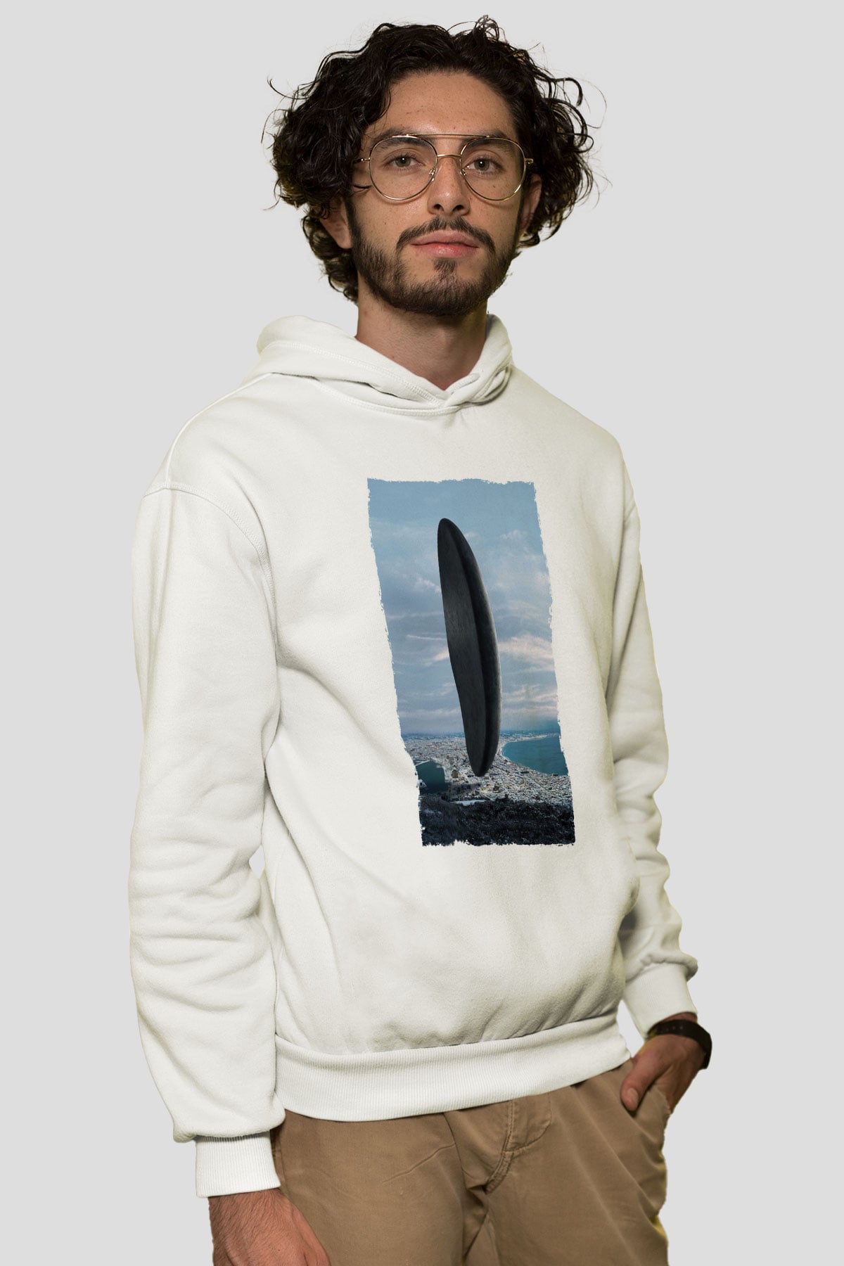 Unisex Geliş Arrival Baskılı Beyaz Kapüşonlu Sweatshirt
