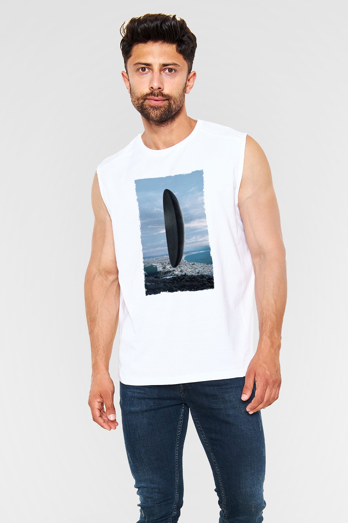 Unisex Geliş Arrival Baskılı Beyaz Kolsuz Tshirt