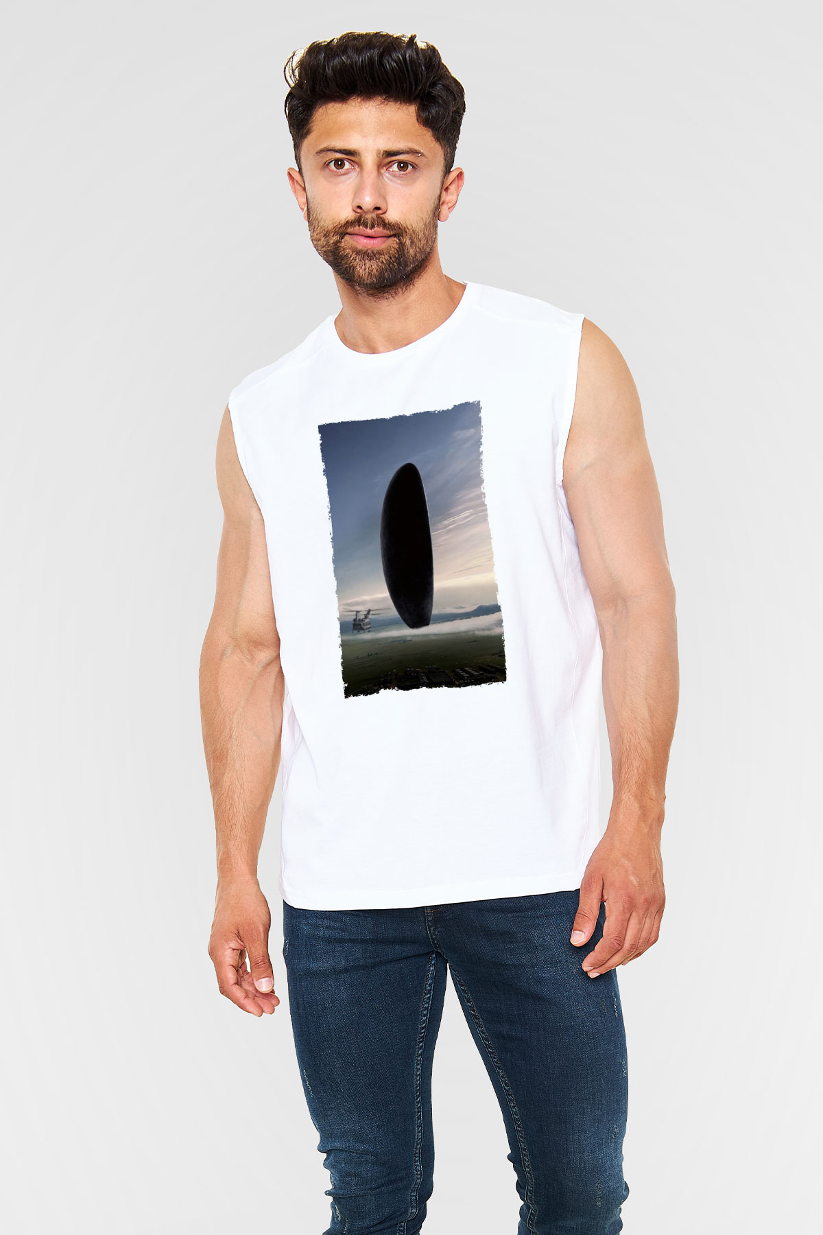 Unisex Geliş Arrival Baskılı Beyaz Kolsuz Tişört