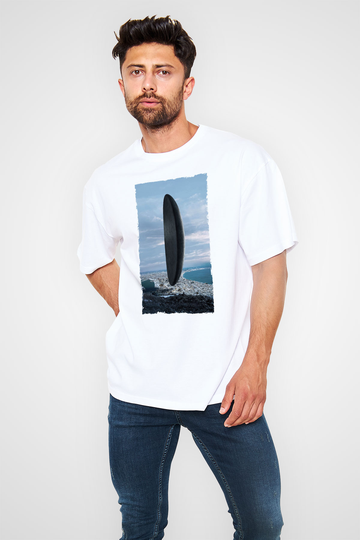 Unisex Geliş Arrival Baskılı Beyaz Oversize Oversize T-shirt
