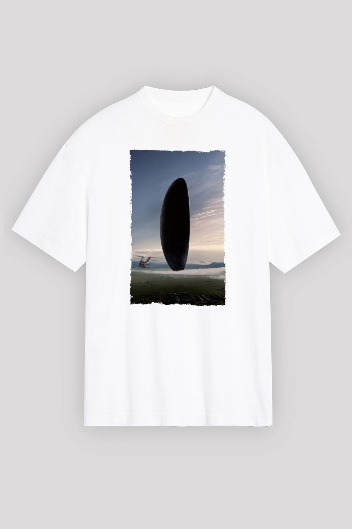Unisex Geliş Arrival Baskılı Beyaz Oversize Tişört