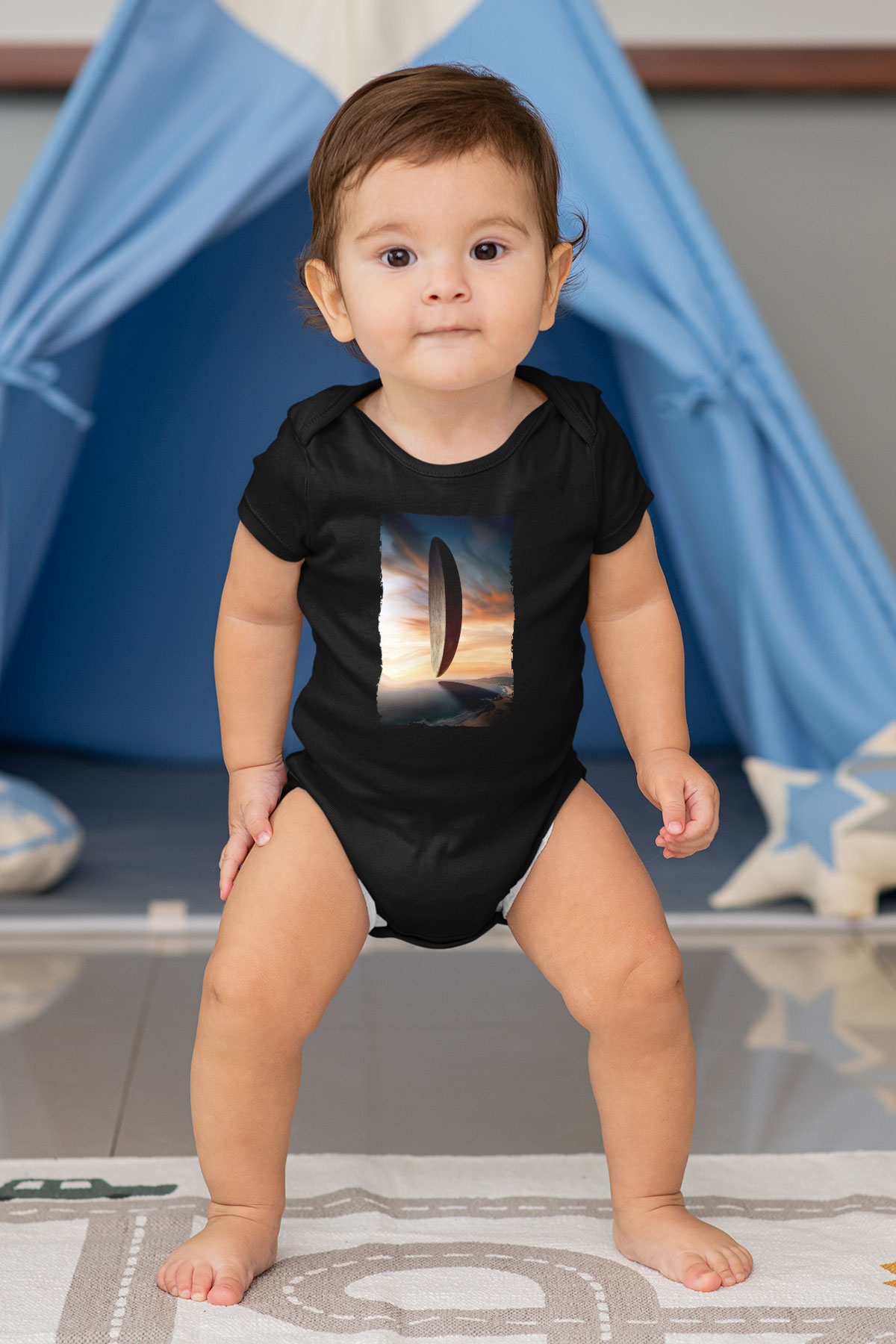 Unisex Geliş (Arrival) Baskılı Siyah Bebek Body - Zıbın