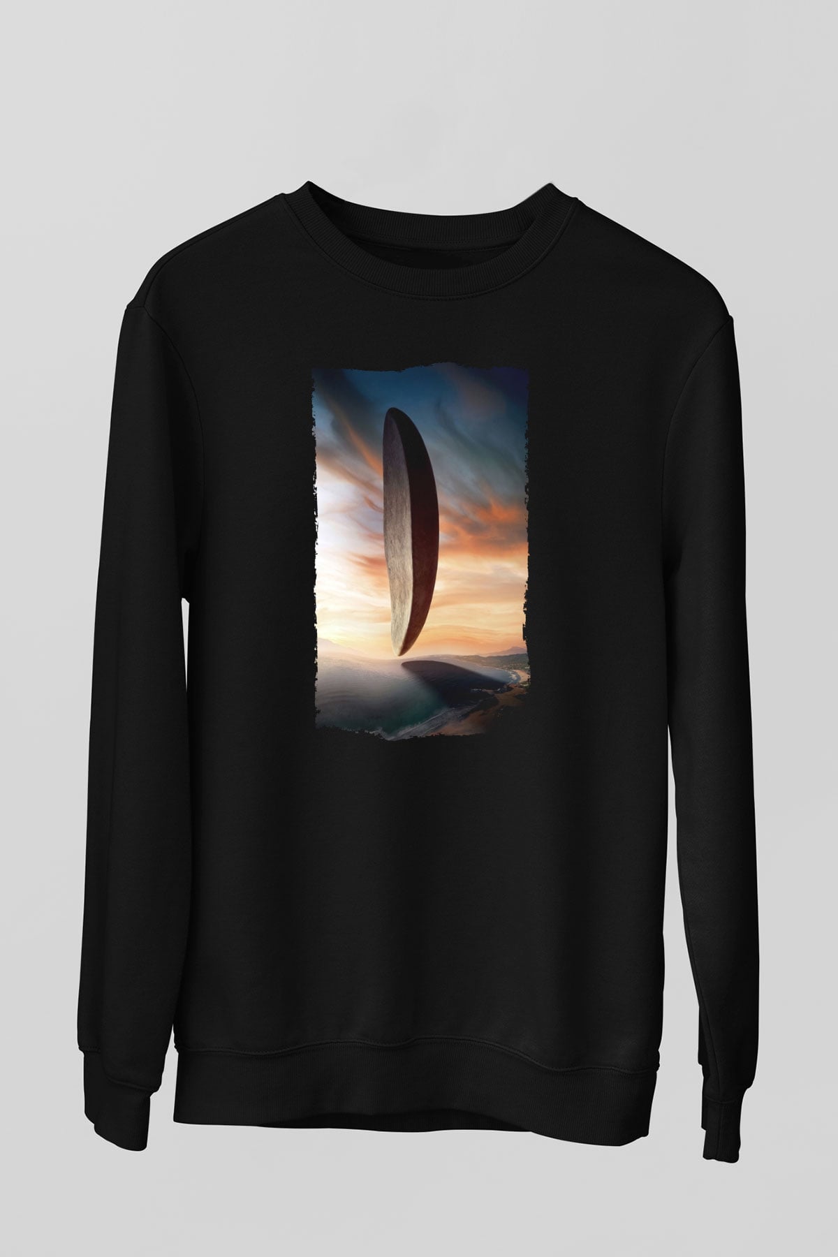 Unisex Geliş (Arrival) Baskılı Siyah Sweatshirt