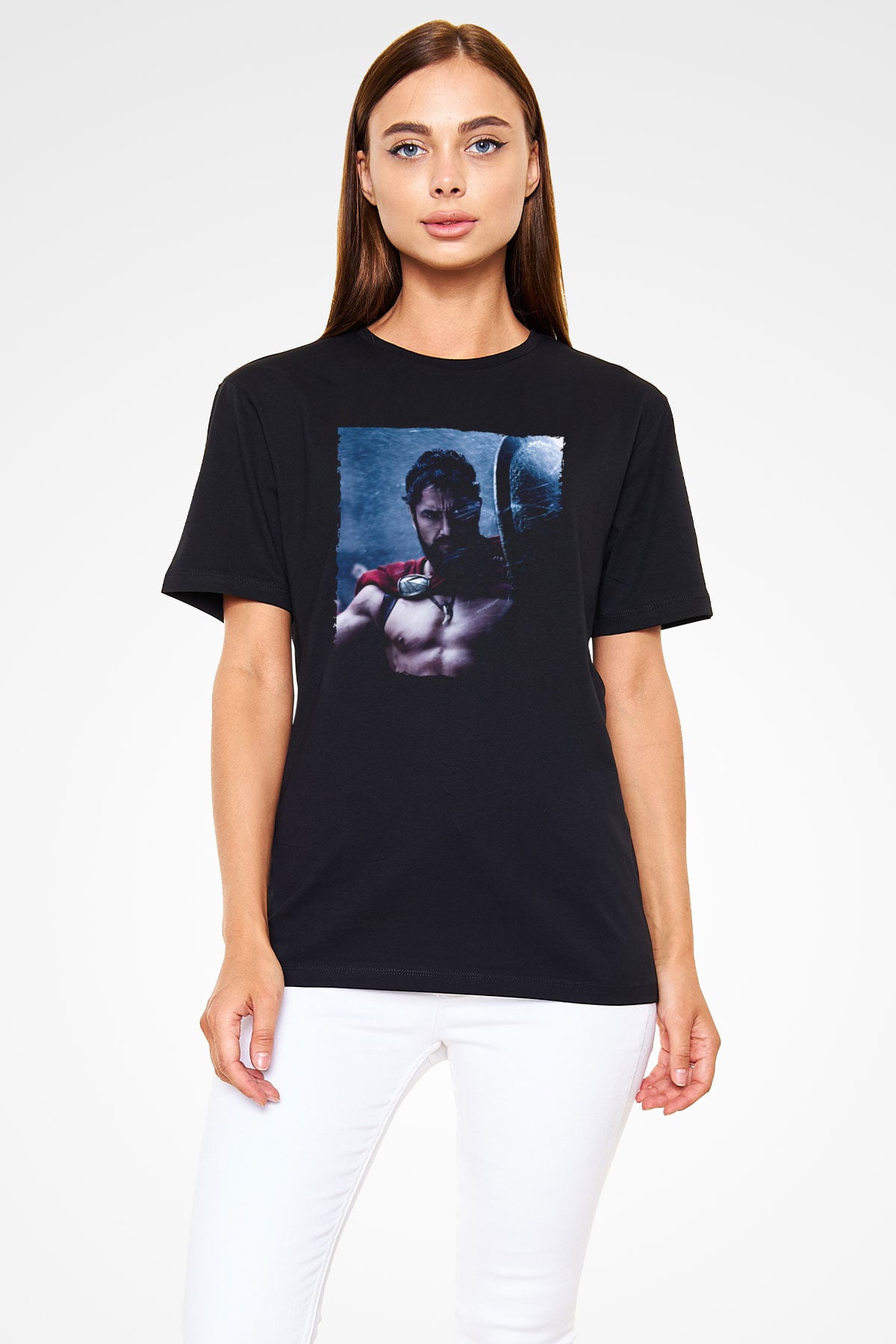 Gerard Butler 300 Spartalı Baskılı Siyah T-shirt