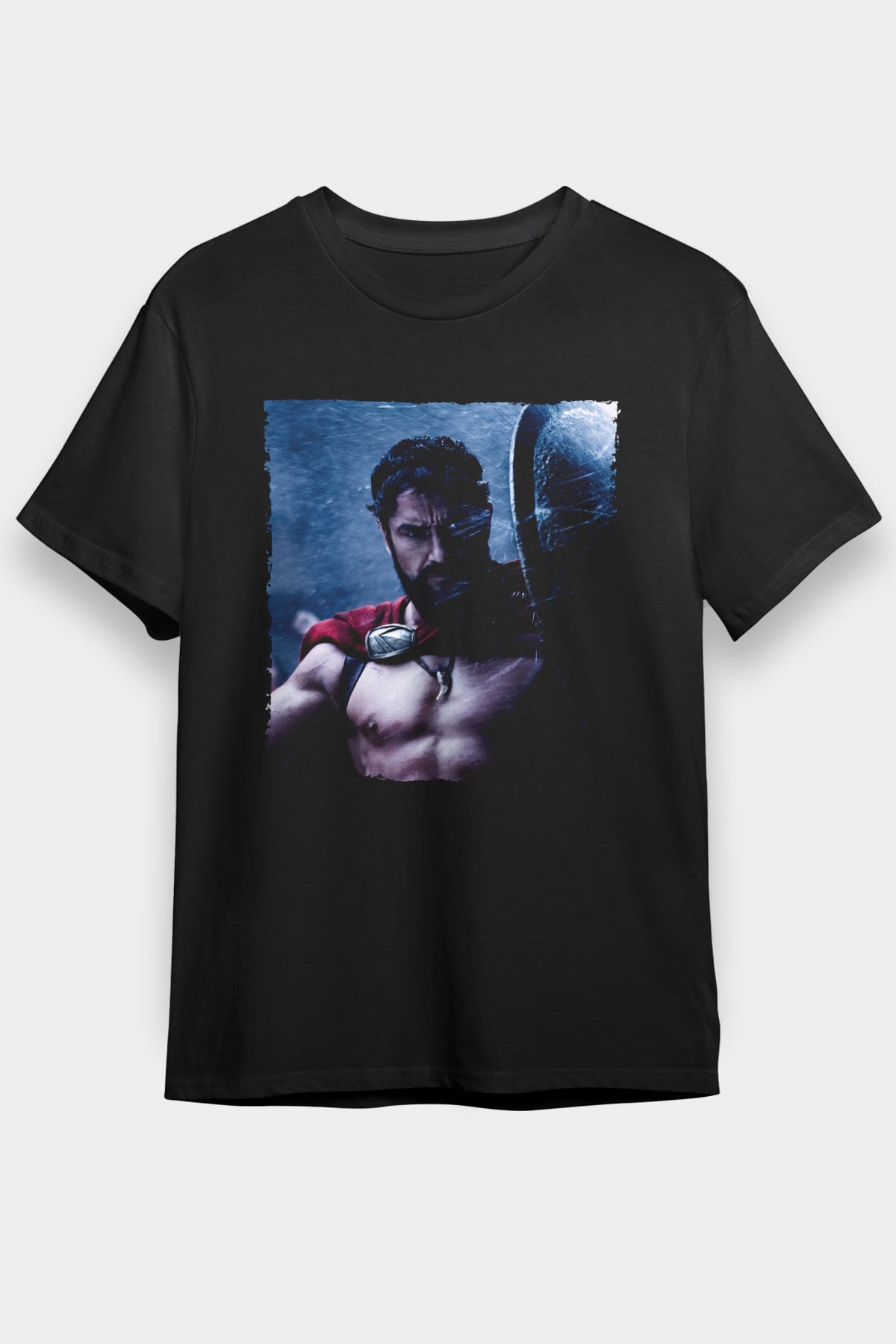 Gerard Butler 300 Spartalı Baskılı Siyah T-shirt